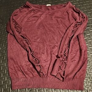 Garage Maroon Sweater with Lace-Up Sleeve Detail Size L